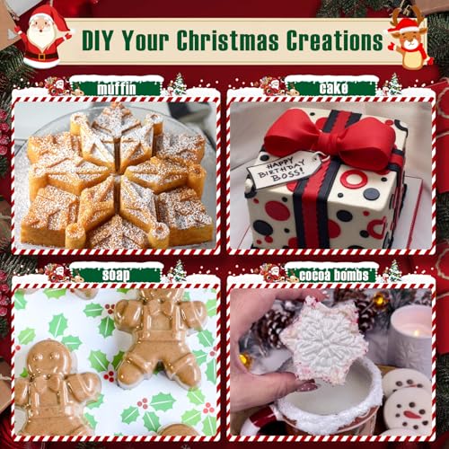 Large Christmas Silicone Molds for Baking Cake Muffins Oven Safe Freezing Soap Candle Cocoa Bomb Food Grade Tray