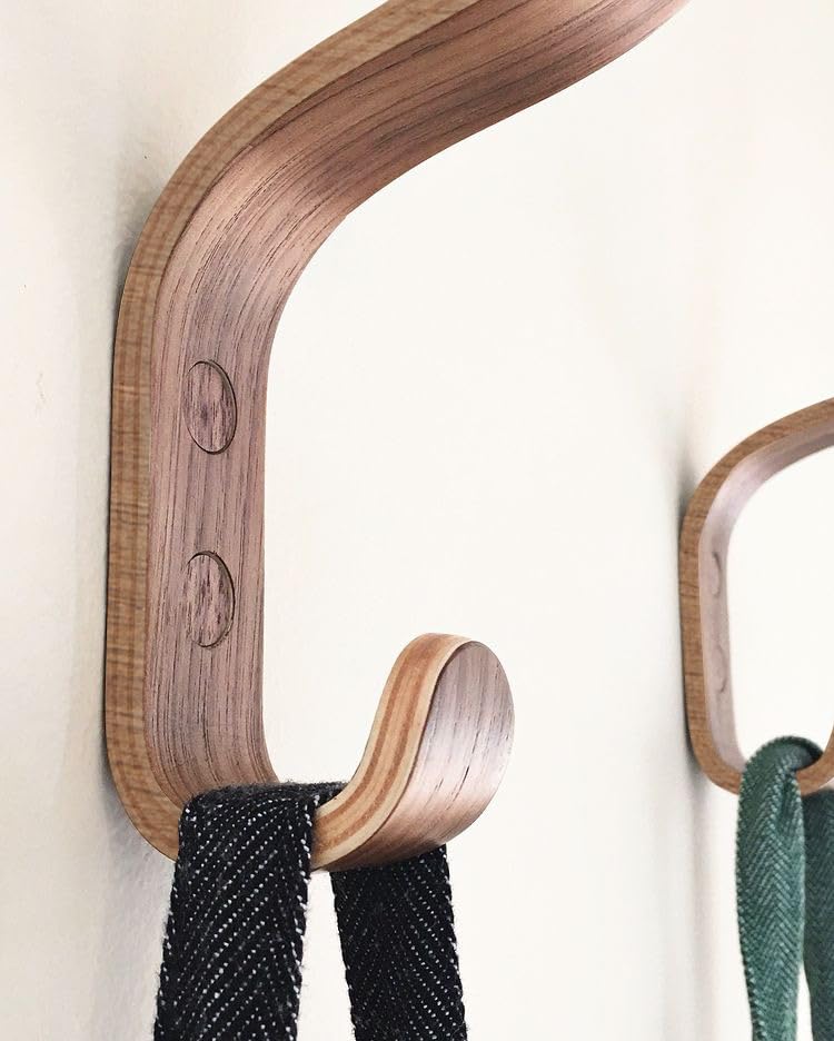 Plywood Wall Hooks Set of 4 Wood Coat Hooks Hanging Clothes Hats Robes Towels Wooden (4 Count)