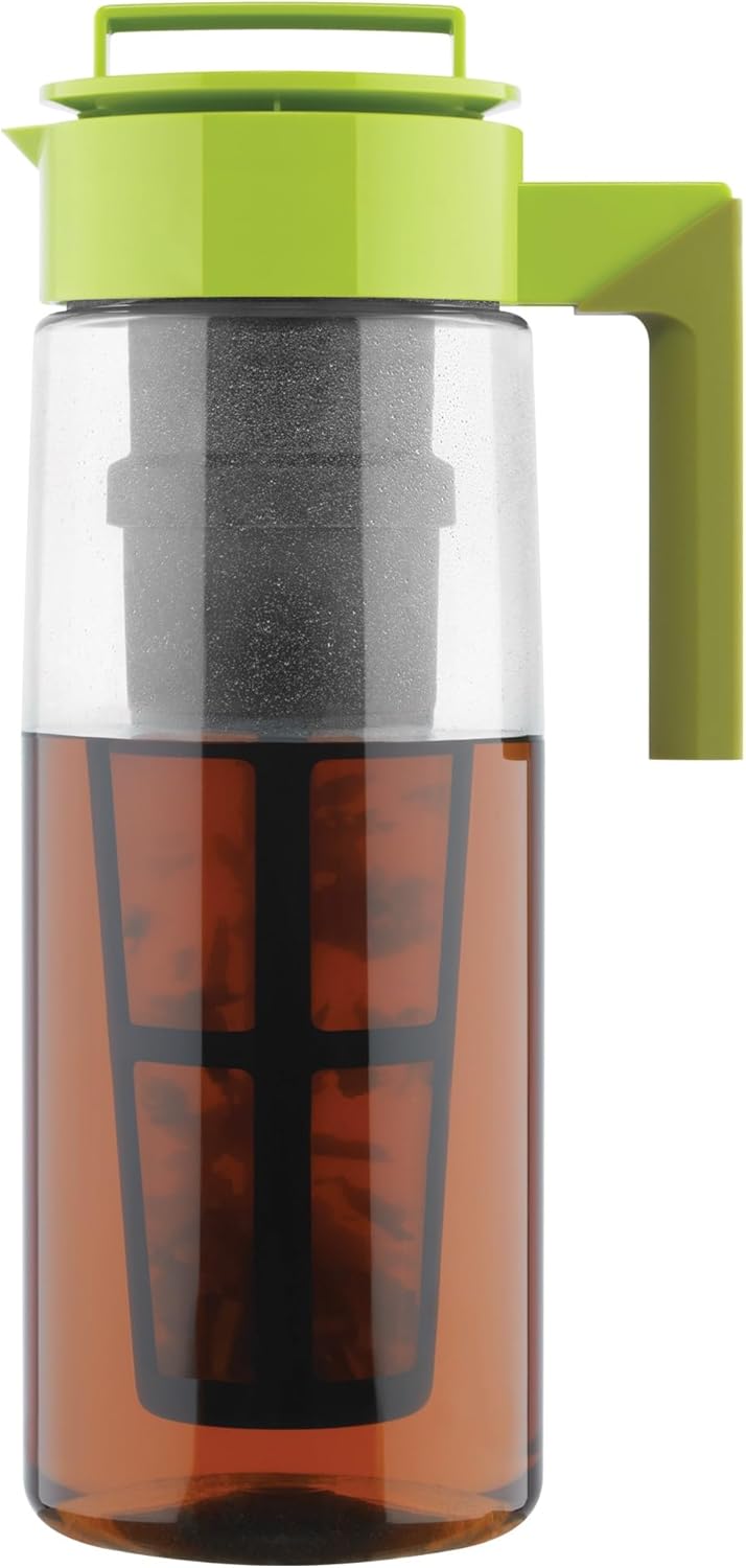 Takeya Flash Chill Iced Tea Maker - Airtight & Durable Iced Tea Maker Jug with Silicone Carry Handle - Leak-Proof & Lightweight Tea Infuser with Patented Flash Chill Technology - 2 Quart, Avocado
