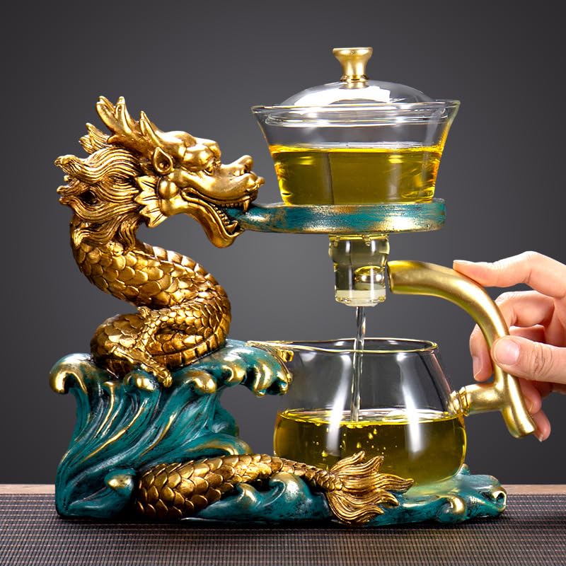 Glass Teapot Set Tea Maker with Infuser Semi Automatic Drip Rotating Cover Bowl Lazy Tea Set