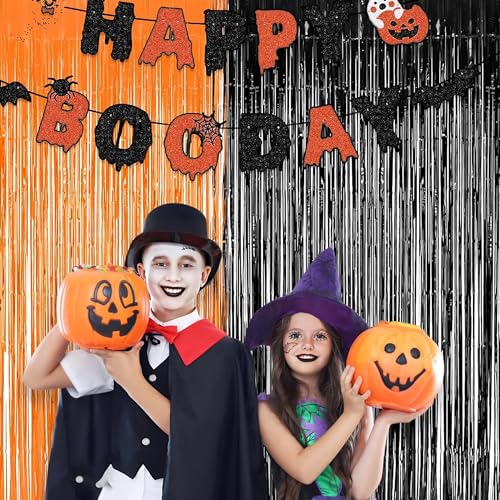 1 Black 1 Orange Streamers Party Backdrop Halloween Decorations (2 Count)