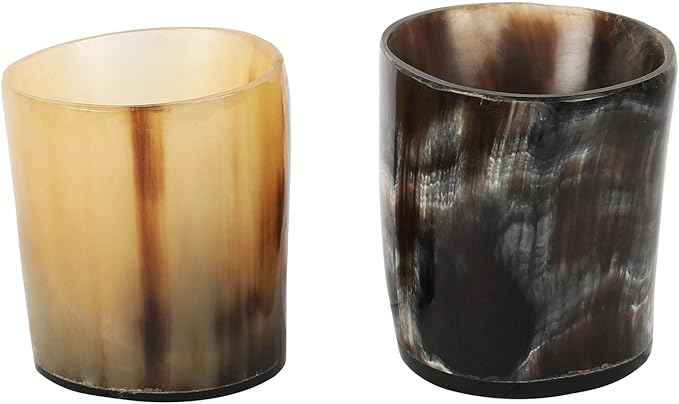 Handicrafts Home Handmade Horn Shot Glasses Set of 2, 3 oz Natural Viking Drinking Whiskey Shots for Cocktails & Parties- Medieval Decor Gift Set for Men & Groomsmen, Unique Bar Shot