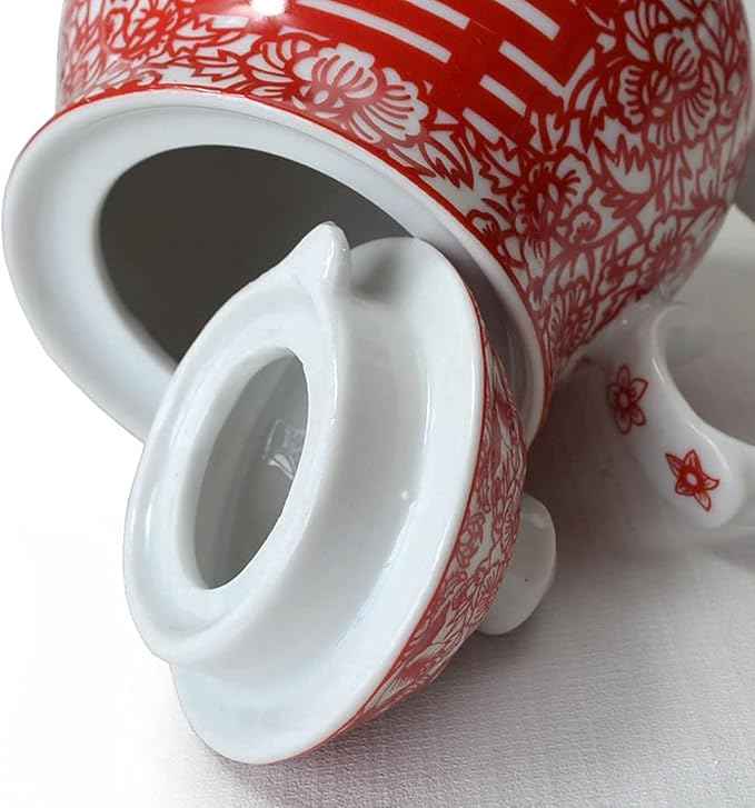 Chinese Tea Gift Set Service Porcelain Tea Pot 4 Cups tray for Adults Men Women Tea Ceremony Wedding Party Home Decor (Double Happiness（Chinese xi）)
