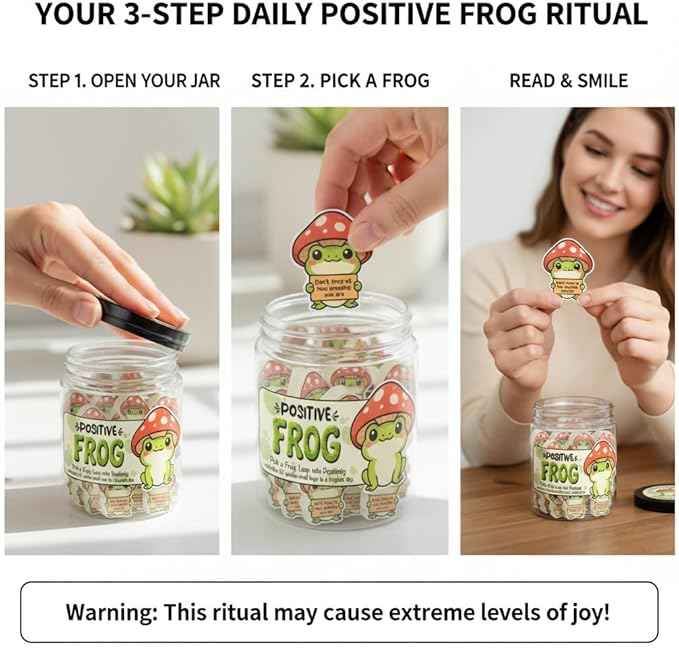 Positive Frog Jar with 60 Affirmation Cards, Emotional Support Gift, Christmas Home Office Decoration, Frog Gifts for Women, Teens, Teachers, Coworkers, Friends, Men