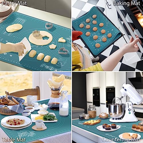 Silicone Pastry Mat 24" x 16" Extra Thick Non Stick Baking Mat with Measurements and Edge Heightening