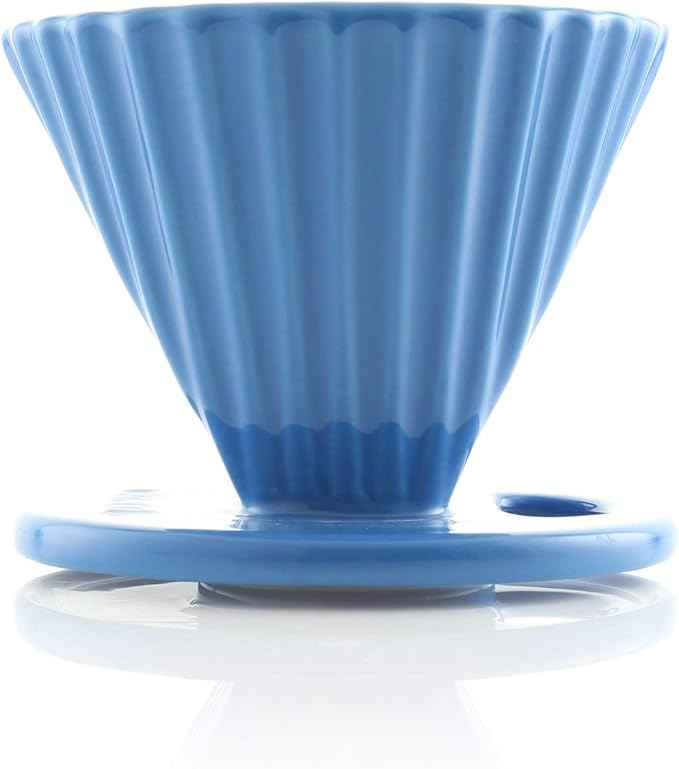 Chantal "Lotus" ceramic pour over coffee dripper, 8 Ounces, Blue Cove
