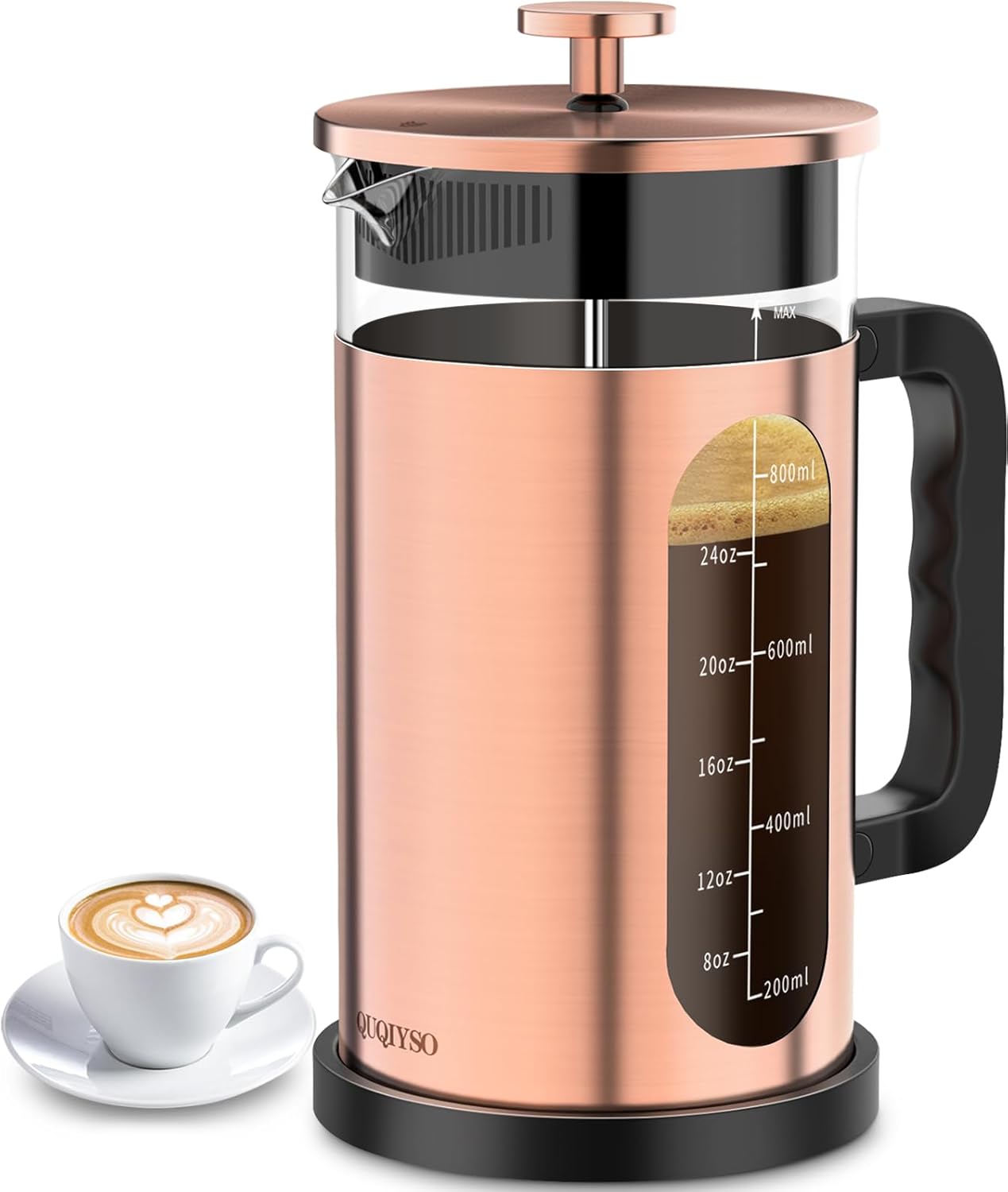 QUQIYSO French Press Coffee Maker, 304 Stainless Steel French Press with 4 Filter, Heat Resistant Borosilicate Glass, Easy to Clean, BPA Free Coffee Press Rust-Free Coffee Maker, 34 ounce, Copper - Blissbrew