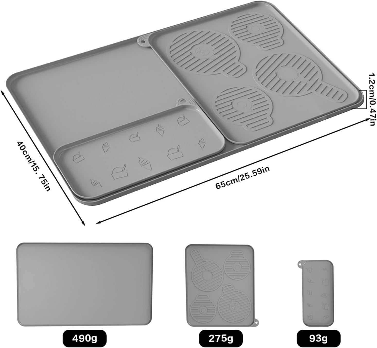 Silicone Coffee Mat 25"x16'' Large Coffee Bar Mat for Counter Station Accessories, Bar Mat with Detachable Dish Drying Mat - Fits Under Coffee Maker, Ice Cream Maker & Dish Rack, 3 IN 1