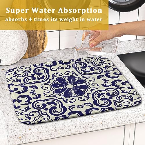 Boho Ethnic Design Dish Drying Mat for Kitchen Counter