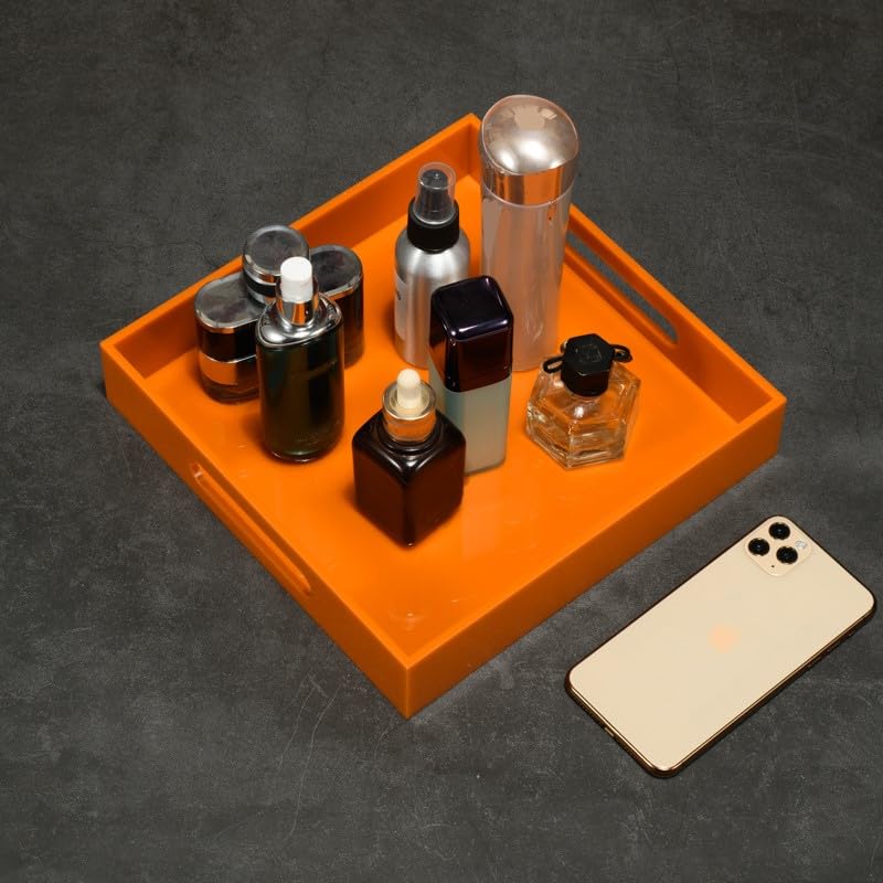 Orange Sturdy Acrylic Serving Tray with Handles