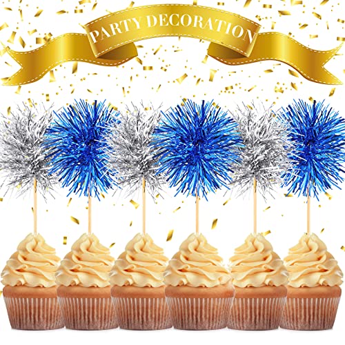 100 Pcs Foil Firework Cupcake Toppers Sparkle Tinsel Cake Toppers Cake Decoration Cocktail Fruit Toothpick for Birthday Wedding Graduation Party