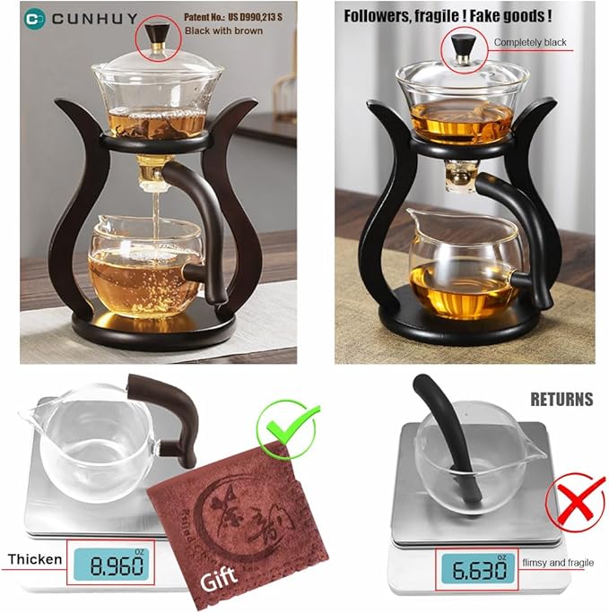 Lazy Kungfu Drip TeaPot, Heat Resistant Tea Set, Semi-Automatic Glass Teapot Suit for Magnetic Water Flow Wooden Glass Teapot Set