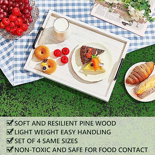 4 Pcs Large Wooden Serving Tray Decorative 15.8 x 11.8 x 1.2 in Ottomantray Rustic with Handle Coffee Table Wood Tray Kitchen Platter for Christmas Thanksgiving Party Gift Breakfast Wedding (4 Count)