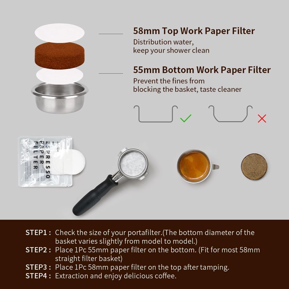 watchget 55mm Espresso Paper Filters - 500 Pcs Disposable Unbleached Coffee Filter Papers, Coffee Puck Screen Portafilter Filters for 58mm Portafilter Baskets and Espresso Machines