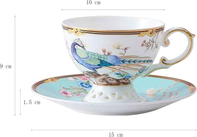 ACMLIFE Bone China Tea Cup and Saucer Set - Bone China Tea Coffee Cup and Saucer Set for 1 Luxury Fine China Tea Cup Set for One Blue Vintage Teacups and Saucers for Women Tea Party or Gift Giving