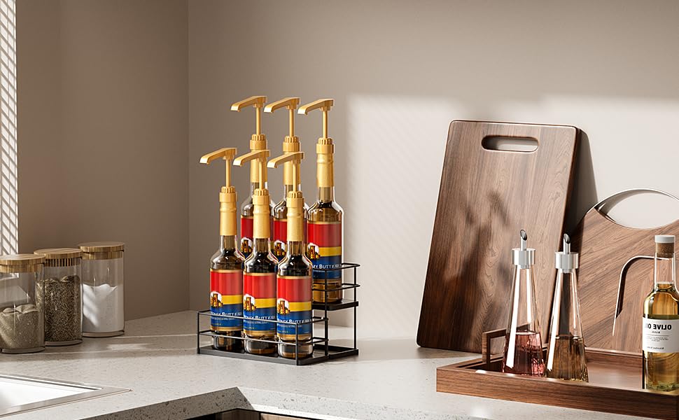 6 Bottle Capacity Coffee Syrup Organizer 2 Tier Coffee Syrup Stand Shelf for Coffee Bar Kitchen Small Wine Rack for Bar Family Storage for Syrup Wine Dressing (13.6 inch(es))