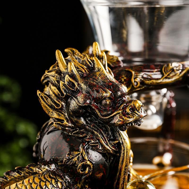 Glass Teapot Set with Infuser Semi Automatic Dragon Tea Set with 6 Small Cups