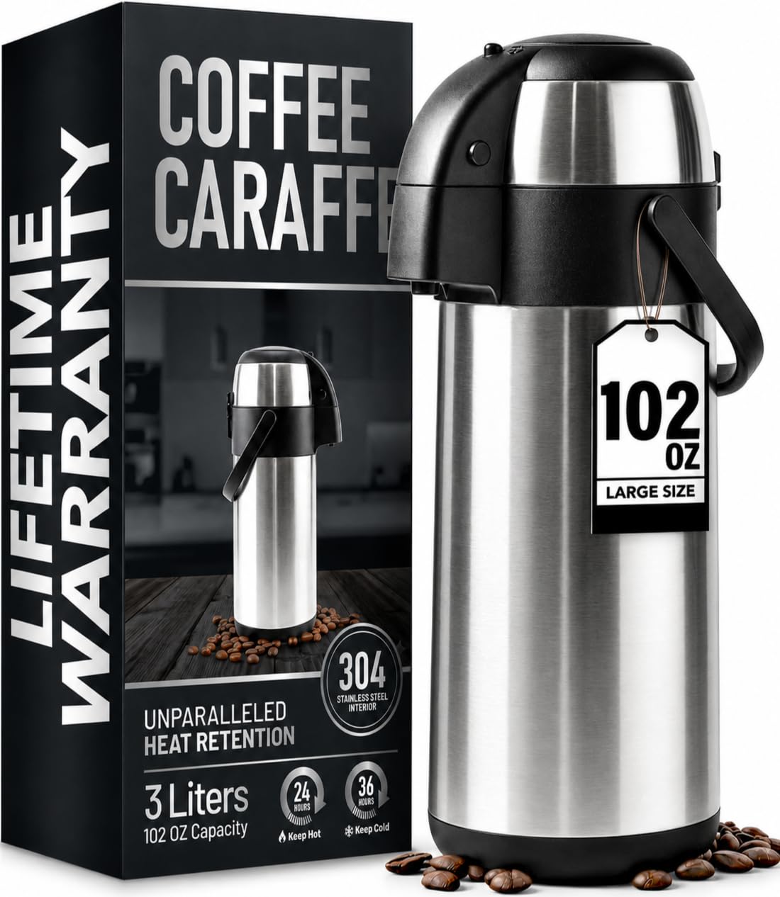 Insulated stainless steel airpot coffee dispenser with pump