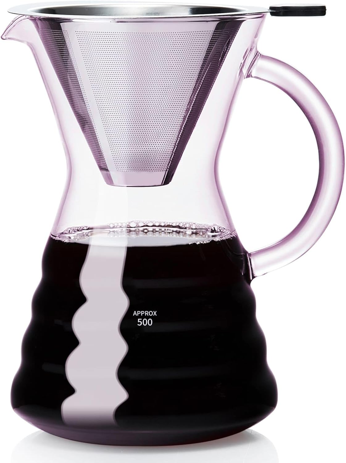 Unbreakable - Pour Over Coffee Maker with Permanent Stainless Filter 32 fl oz, Thickened Heat-Resistant Borosilicate Glass Dripper Coffee Brewer, Stovetop Safe, Pink - Blissbrew