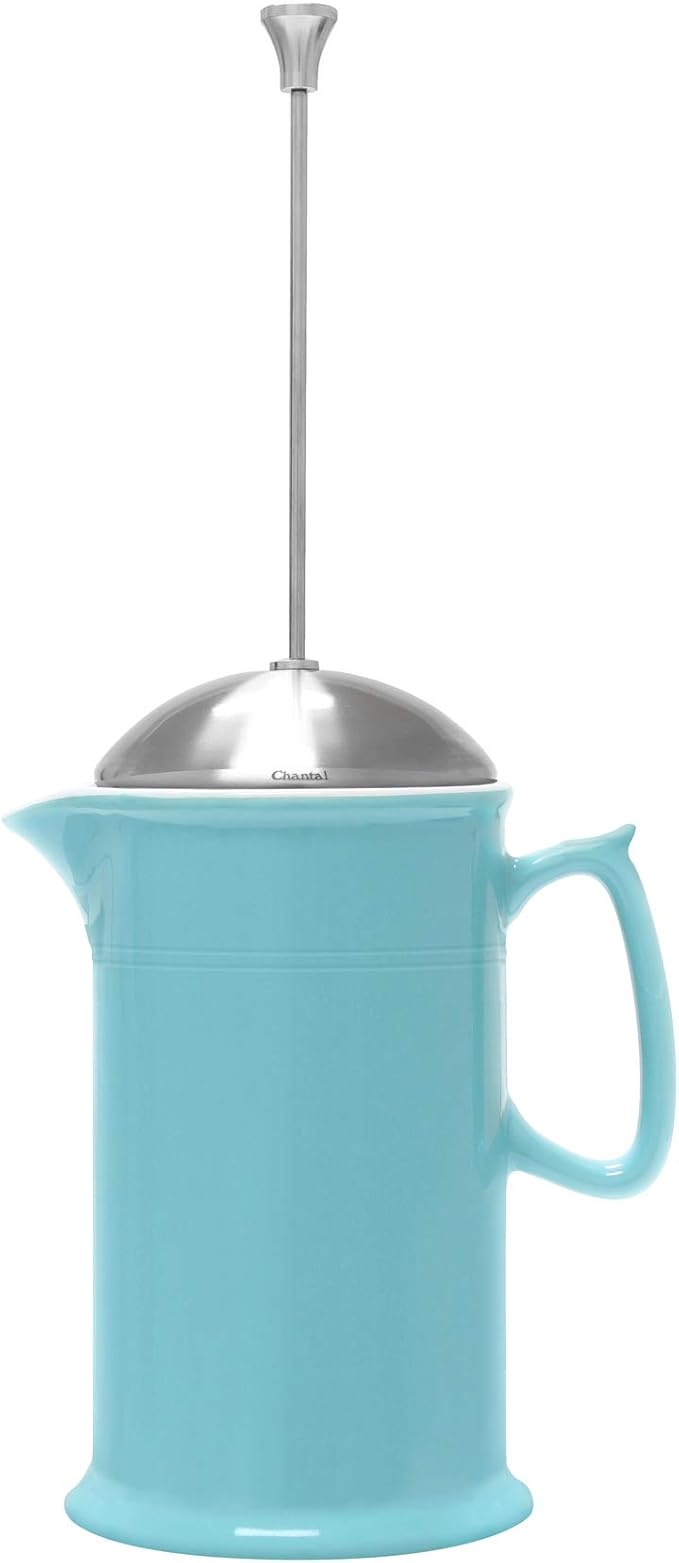 Chantal Stoneware French Press with Stainless Steel Plunger and Lid, 28 ounce capacity, Aqua
