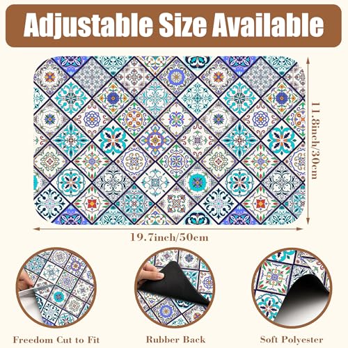 Colorful Tiles Dish Drying Mat for Kitchen Counter Coffee Mat Hide Stain Absorbent Non