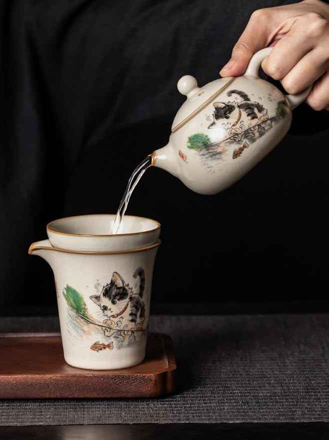 Ru Kiln Gongfu Tea Set, Ceramic Teapot with Tray Set-suit7
