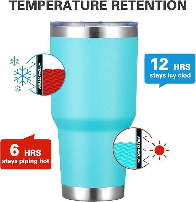 MEWAY 30oz Insulated Tumbler With Lids and Straws,Stainless Steel Double Vacuum Coffee Tumbler Cup, Brush, Durable Powder Coated Coffee Cup for Cold & Hot Drinks(Light Blue,8 PACK)