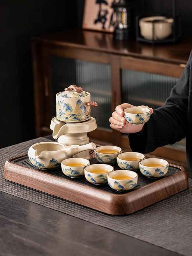 Ru Kiln Automatic Gongfu Tea Set, Rotating Pouring Teapot-suit4