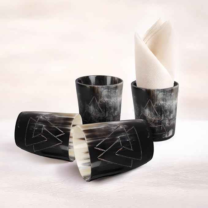 Handicrafts Home Viking Horn Shot Glasses Set of 4, Handmade Natural Ox Horn, Rustic Viking Drinkware Whiskey Shot Cups, Father’s Day Gifts, Medieval Decor Gift Set for Men & Groomsmen, Birthday Gifts