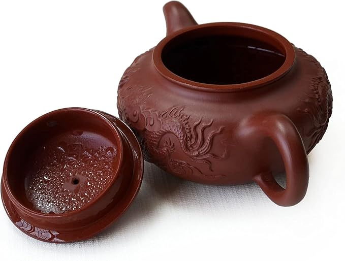 Teapot 8.6oz Chinese Dragon Yixing Clay Zisha Classics Pot Genuine Black Infusers Tea (Red dragon)