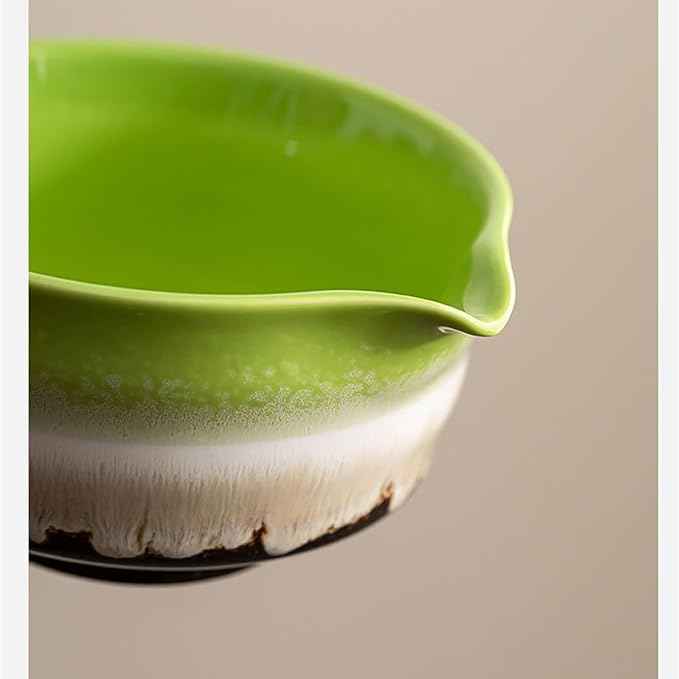 Ceramic Matcha Kit for Breakfast Afternoon Tea Contains Bowl Tea Brush Stand, Visiting Gifts Matcha Bowl Set Entertaining Guests Negotiating Business(Green-B)