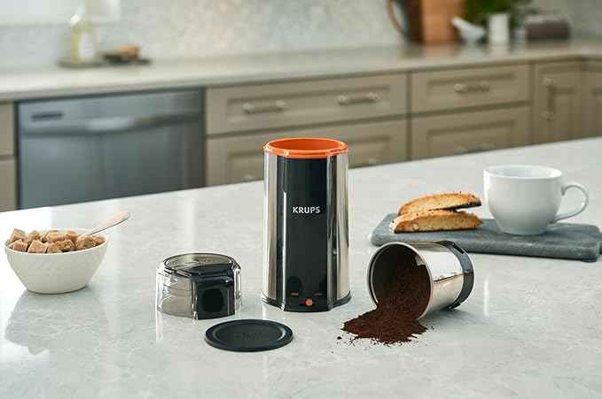 KRUPS: 3oz Coffee Grinder, Ultimate Silent Vortex Plastic and Stainless Steel Grinder with Removable Bowl Mess-Free, 8 Times Quieter, 2 Speeds 240 Watts,Dry Herbs,Dishwasher Safe,12 cups ground Silver
