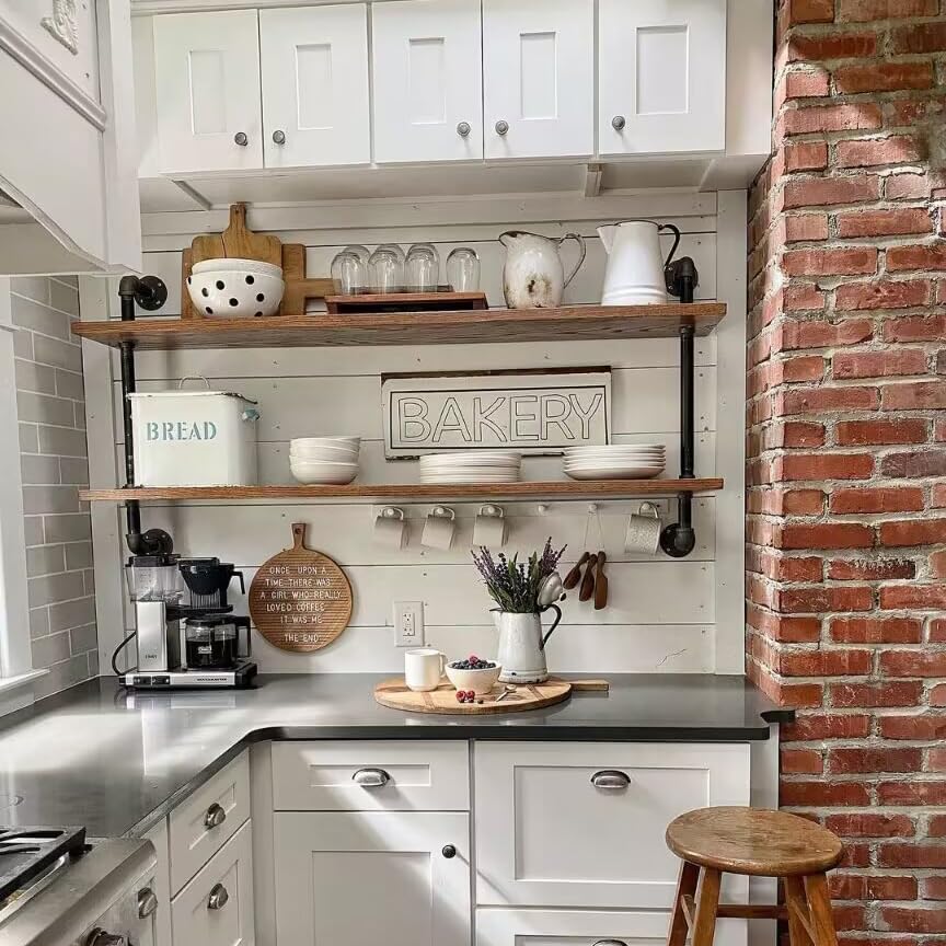 Pipe Shelves Industrial Pipe Shelving Real Wood Industrial Floating Shelves with Wood Planks 48 inch Wall Shelves Rustic Hanging Bookshelf Farmhouse Kitchen Bar Shelving