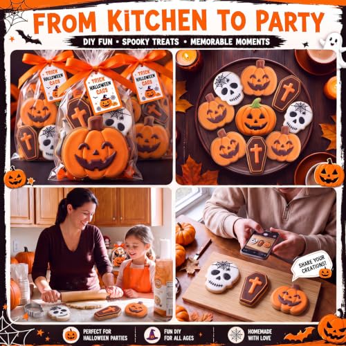 3 Pcs 7.5 Inch Large Halloween Cookie Cutters Set Extra Large Pumpkin Coffin Skull Shapes Stainless Steel Metal Giant Cookie Cutters Molds for Halloween Day Baking Party Kitchen Accessories (3 Count)