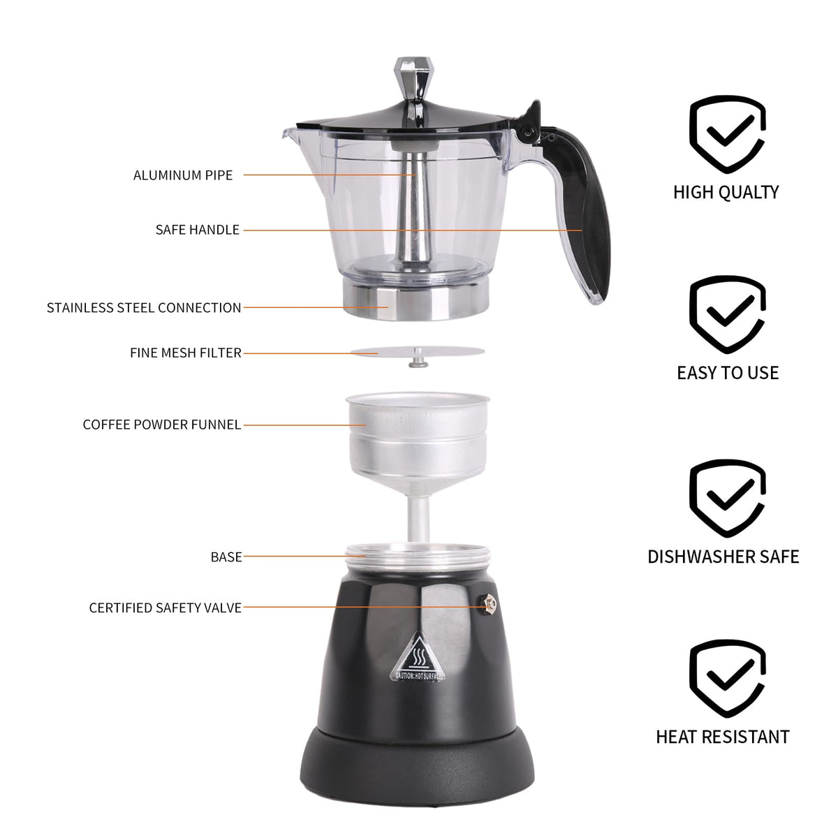 Aluminum lower pot of a 6-cup electric espresso maker