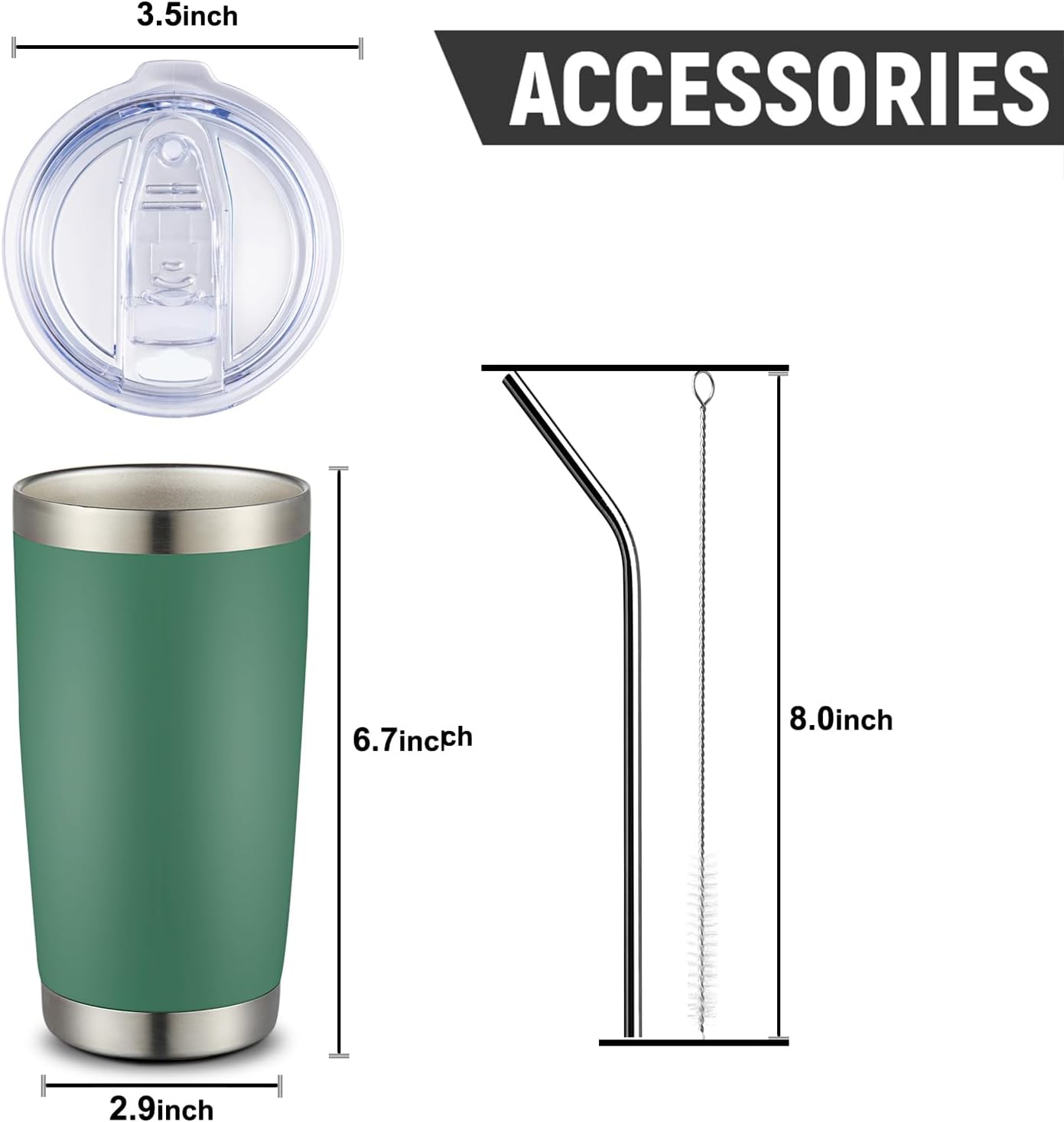 COMOOO 20oz Tumbler Bulk Double Wall Vacuum Insulated Travel Mug, Stainless Steel Tumbler with Lid and Straw Durable Powder Coated Insulated Coffee Cup for Cold & Hot Drinks (Dark Green, 4 pack