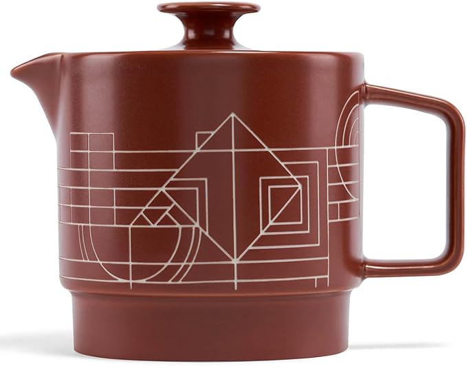 Tea Forte Ceramic Teapot with Removable Stainless Steel Infuser Basket and Lid, Steeps 24 oz. Loose Leaf Tea, Dishwasher & Microwave Safe, Gifts for Mom, Terra - Frank Lloyd Wright