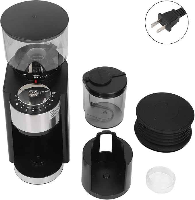 Haofy Coffee Bean Grinder, 150W Electric Burr Steel Blades Coffee Grinder with 25 Grind Setting, Blower, for Pot Siphon Pot French Press Pour Over Pot (US Plug 110V)