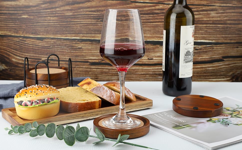 Acacia Wood Cork Coasters with Holder (6 Count)