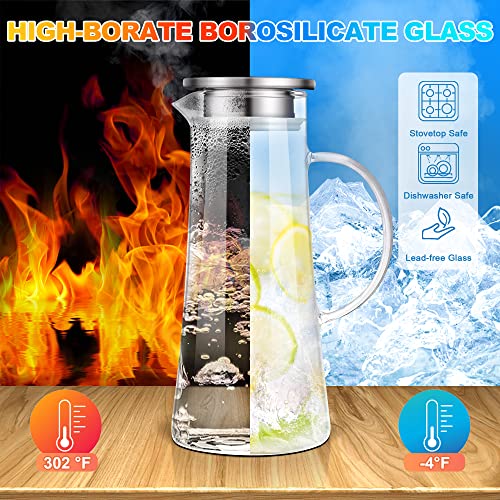 1.5L 51oz Glass Pitcher with Lid and Handle