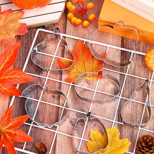 6Pcs Pumpkin Cookie Cutters Fall Pumpkin Shape Cookie Cutting Molds Cute Biscuit Cutters for Autumn Harvest Thanksgiving Halloween DIY Craft Baking Supplies (6 Count)