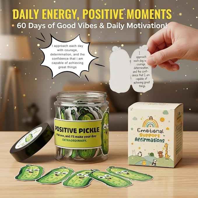 60 Positive Pickle Cards Jar, Easter Basket Stuffers for Teens, Graduation Gifts, Birthday Gifts for Mom, Women, Coworkers, Adults, Teachers, Teen Girl Gifts Trendy Stuff