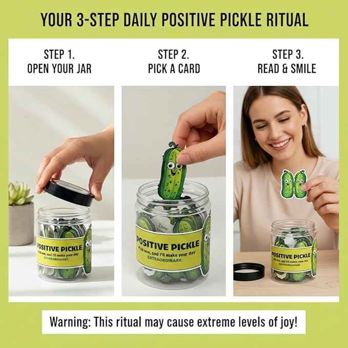 60 Positive Pickle Cards Jar, Easter Basket Stuffers for Teens, Graduation Gifts, Birthday Gifts for Mom, Women, Coworkers, Adults, Teachers, Teen Girl Gifts Trendy Stuff