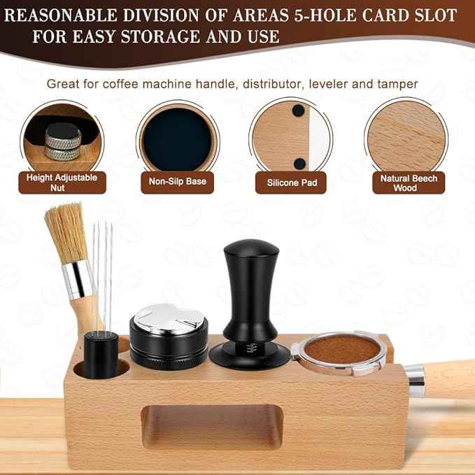 Y-Step 5 Pack Espresso Tamper Set Espresso Accessories Kit, With Espresso Tamper Coffee Distributor, Espresso Stirrer, Espresso Tamping Station, Coffee Clean Brush, Espresso Tools for Coffee Bar, 51mm