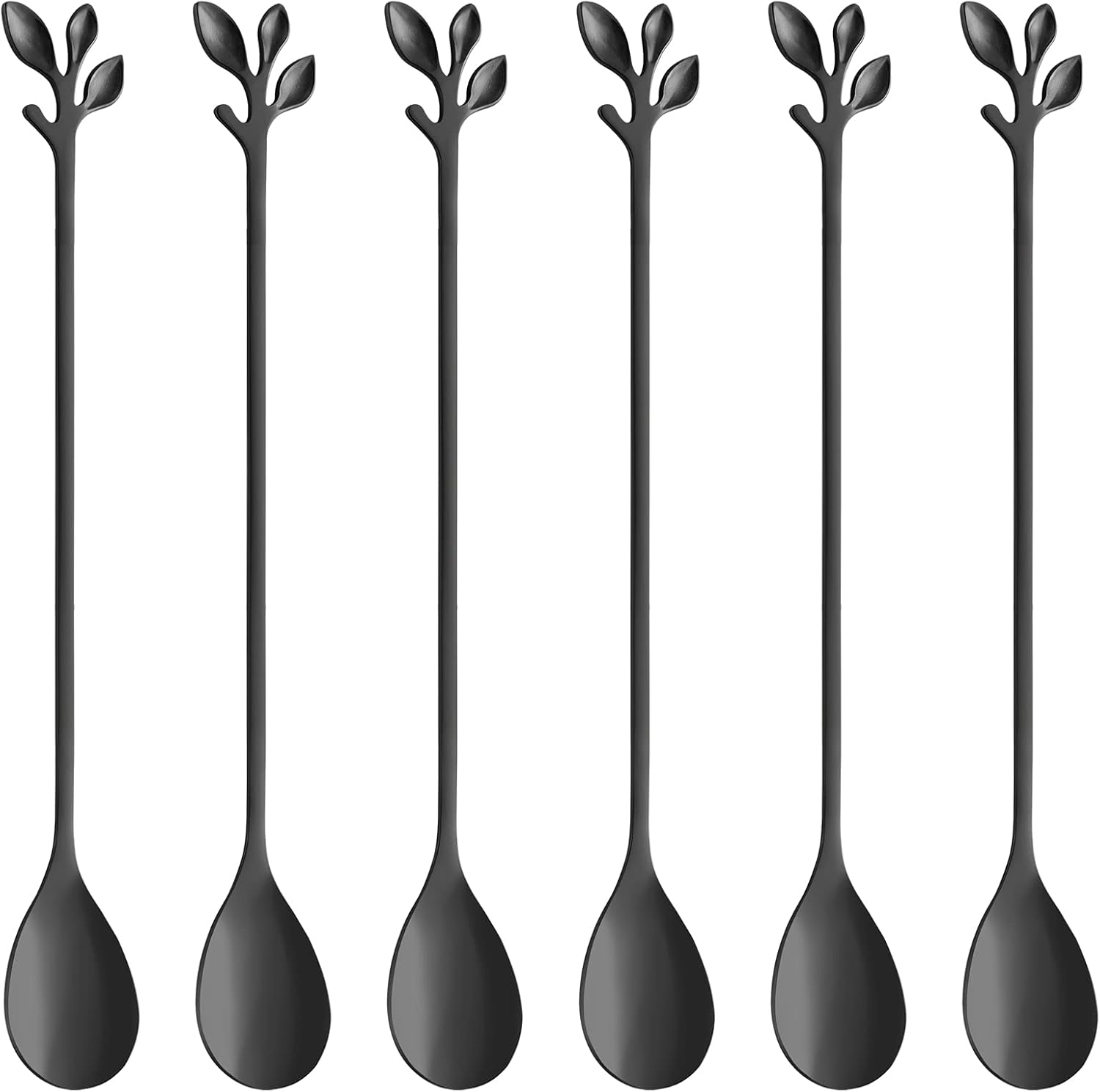AnSaw 6-Piece Elegant Black Leaf Long Handle Teaspoons - 7.4