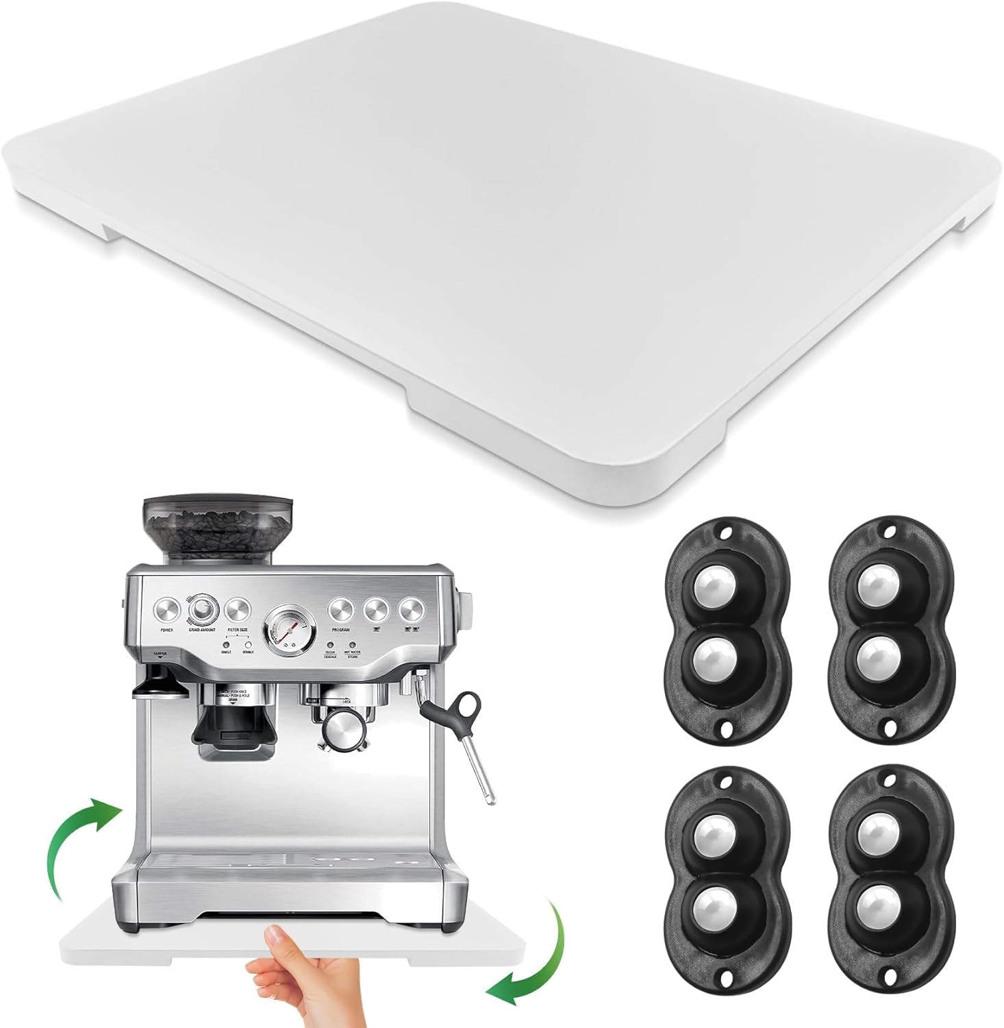 Appliance Slider 360° Rolling Tray for Coffee Maker- Bamboo Coffee Pot Slider Tray for Countertop Rotation Sliding Tray with Wheels, Appliances Mat Easily from Under The Cabinet White (15.7