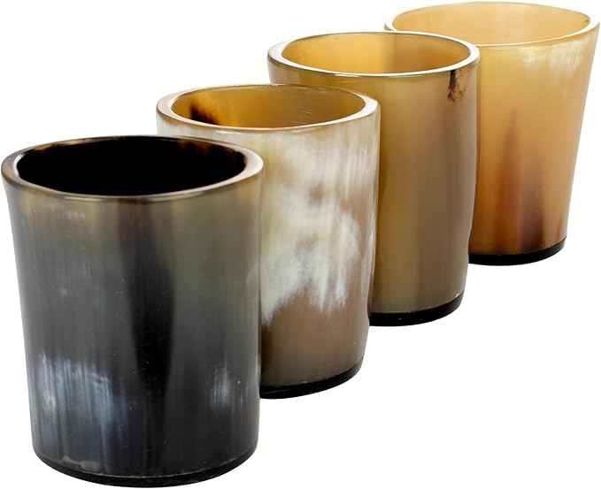 Handicrafts Home Handmade Horn Whisky Shot Glasses, Pack of 4, Handmade Natural Horn Shot Cups, Thick & Sturdy, Rustic Barware Gift for Men, Women, Unique 3 oz Natural Viking Drinking Whiskey Shots