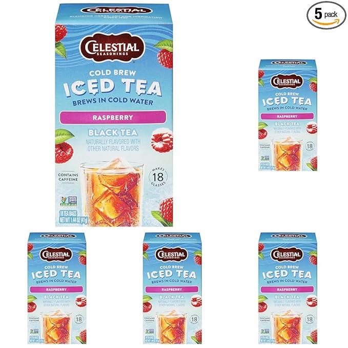 Celestial Seasonings Cold Brew Raspberry Black Iced Tea 18 Tea Bags (Pack of 5)