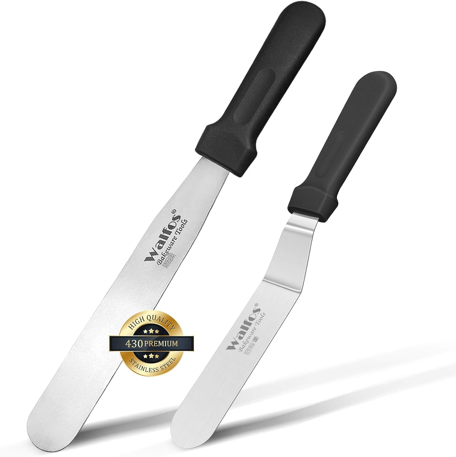 Walfos Icing Spatula, Stainless Steel Cake Spatula with Sturdy and Durable Handle Cake Decorating Spatula - Multi purpose Use for Home, Kitchen or Bakery (6” Angled + 8
