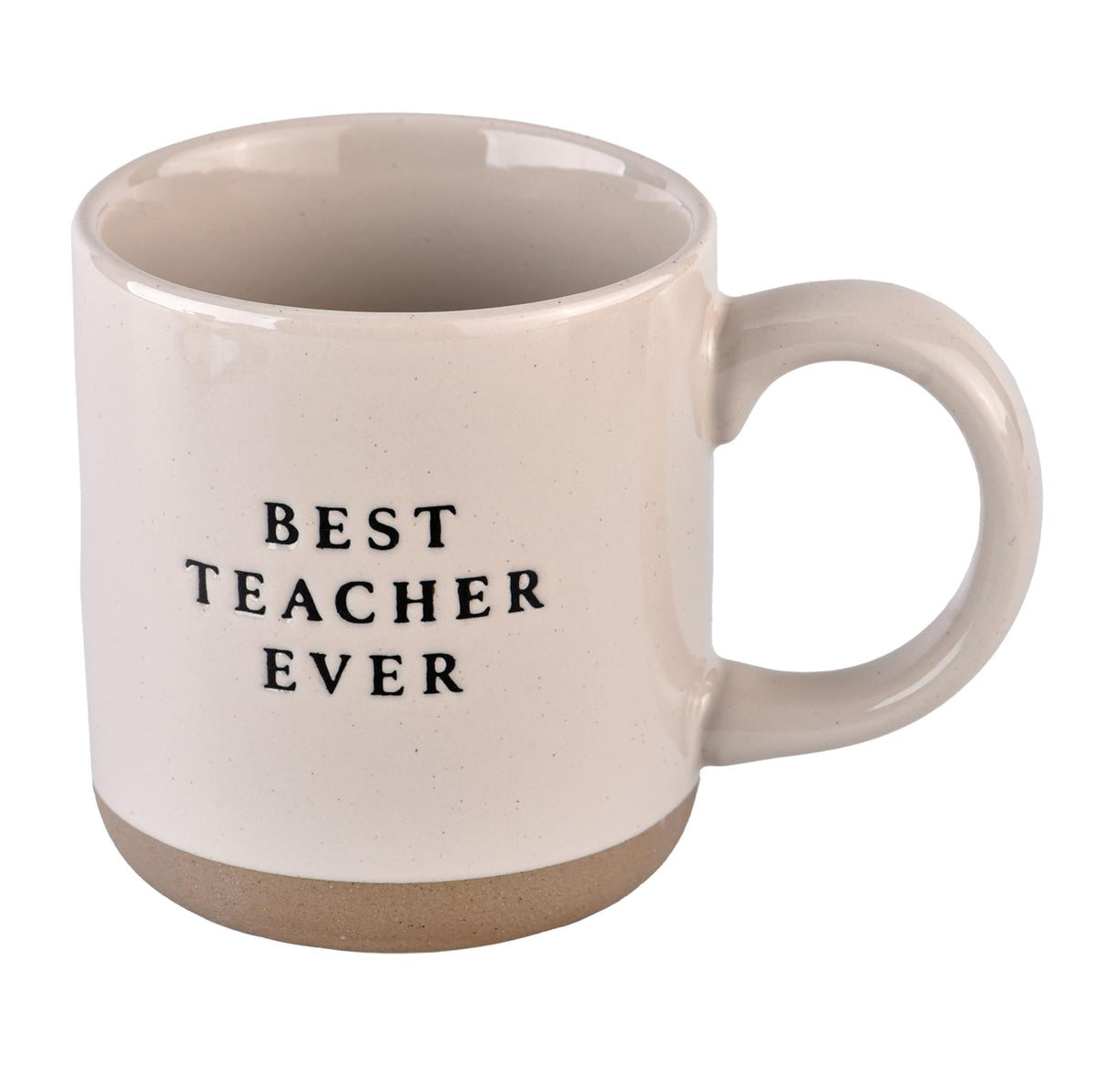 Cream stoneware teacher mug with black lettering, 14 oz